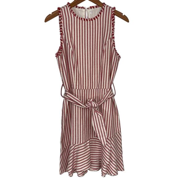 Lucy Paris Adeline Striped Cotton Ticking Flounce Hem Dress Size M - Picture 2 of 16
